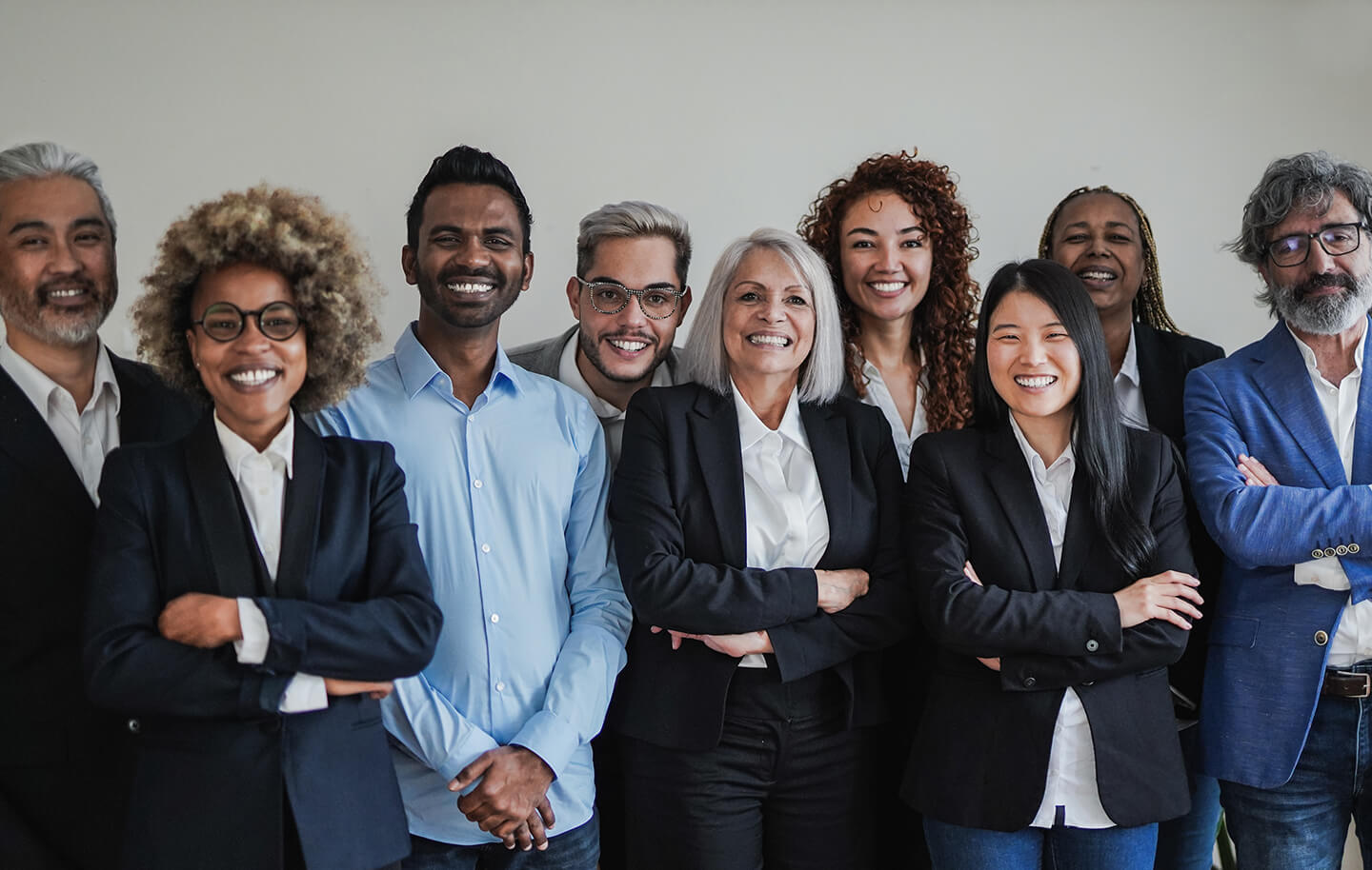 Happy multiethnic business people working together